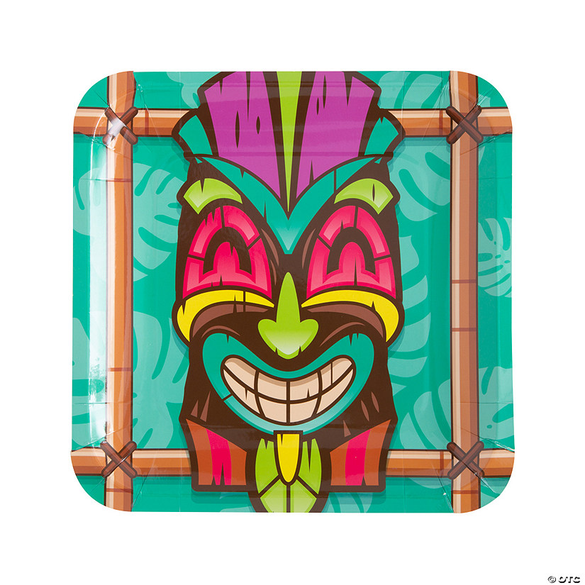 Teal Tiki Party Paper Dinner Plates - 8 Ct. Image