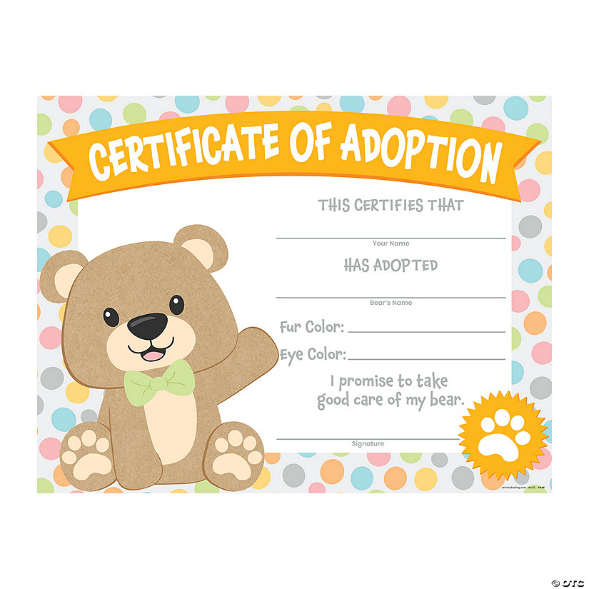 Teddy Bear Adoption Certificates - 12 Pc. Image