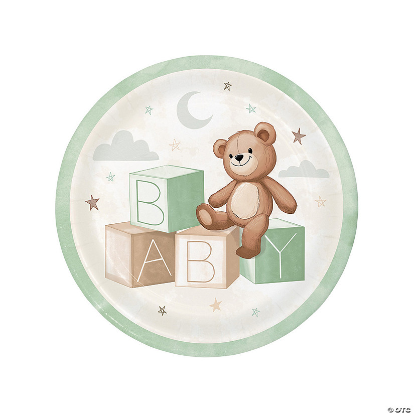 Teddy Bear Paper Dinner Plates with Green Trim - 8 Ct. Image