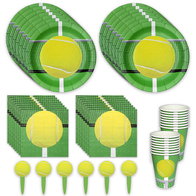 Tennis Party for 16 guests! Includes 16 ea. LG. Plates, Luncheon Napkins & 12 oz. Cups and 24 Picks in Authentic Tennis Theme. Game, Set, Party! by Havercamp Image