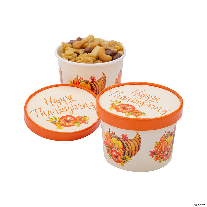 Thanksgiving Cornucopia Disposable Paper Snack Bowls with Lids 12 Pc