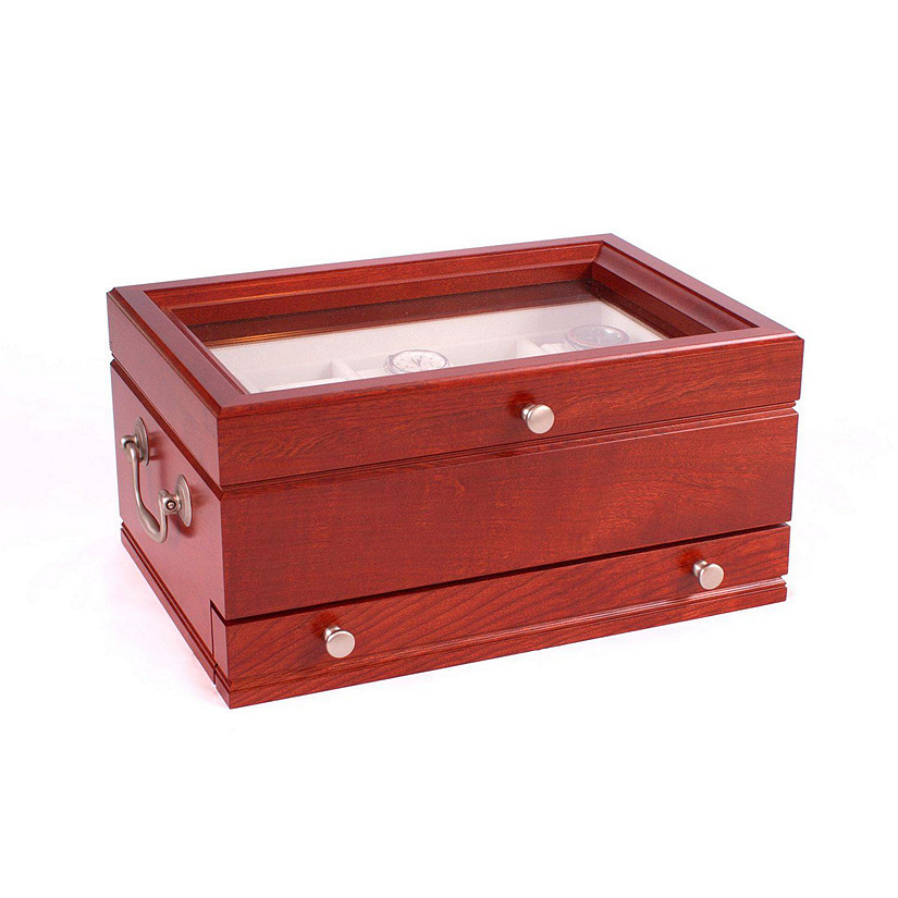 The Captain:  Ten Watch Glass top storage Chest with a Jeweler's Drawer Image