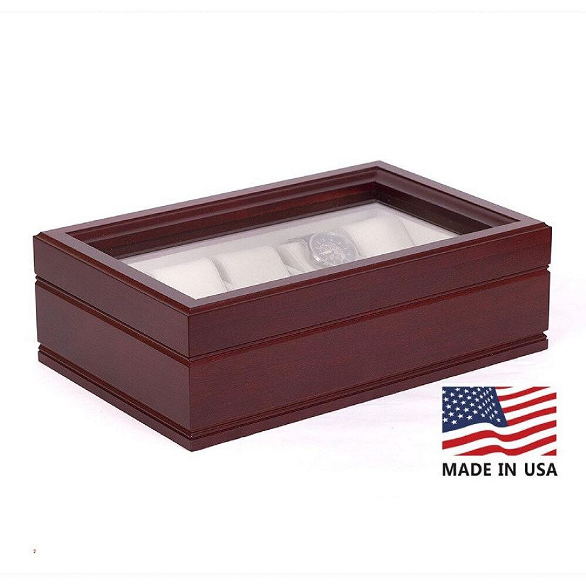 The Commander:  TEN Watch Glass Top Storage Chest featuring 10 Soft-Suede "watch pillow" Image