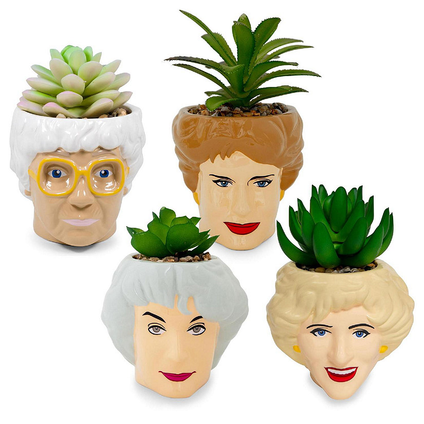 The Golden Girls Face Mini Ceramic Planter With Faux Succulent  Set of 4 Image