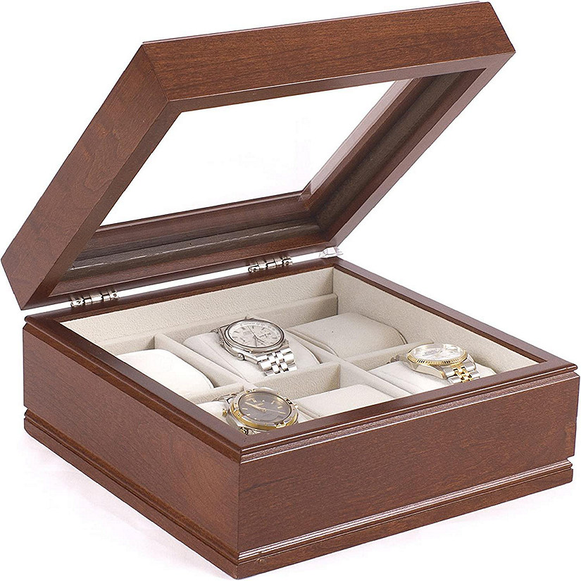 The Lieutenant; SIX Watch, Glass Top Storage Chest featuring 6 Soft-Suede "watch pillows" Image