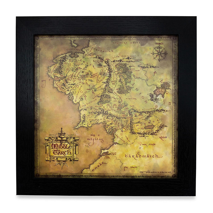 The Lord of the Rings Middle-earth Map Hanging Sign Framed Wall Art  12 Inches Image