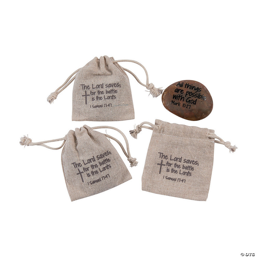 &#8220;The Lord Saves&#8221; Stones in Pouches - 12 Pc. Image