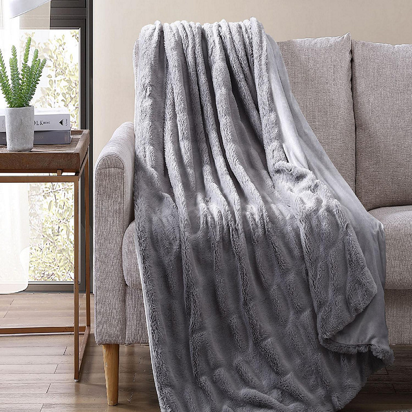 The Nesting Company Juniper Faux Fur Collection Throw in Gray, Luxuriously Soft Faux Fur 50"x70" Throw Blanket, Machine Washable Image