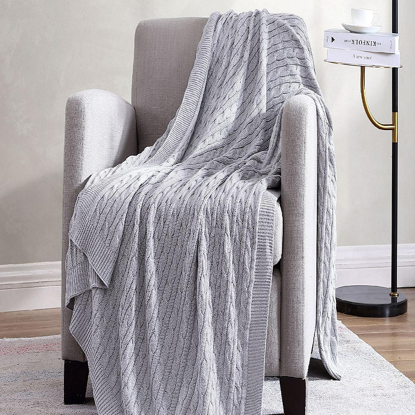 The Nesting Company Oak 100% Cotton Cable Knit Collection Throw in Gray ...
