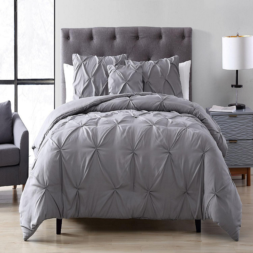 The Nesting Company Spruce Pinch Pleat Bedding Collection in Queen 4 Piece Comforter Set, 2 Pillow Shams, & 1 Decorative Pillow in Gray Image