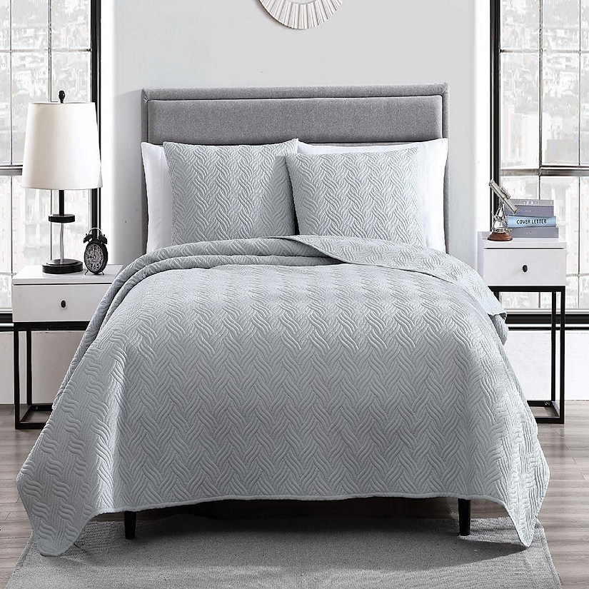 The Nesting Company Willow Bedding Collection Embossed King Size Quilt Coverlet 3 Piece Set with 2 Pillow Shams in Gray Image