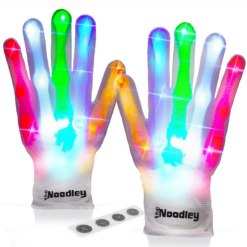 The Noodley LED Light Up Gloves for Kids Medium White