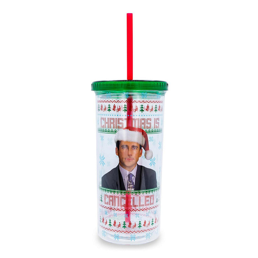 The Office "Christmas Is Cancelled" Carnival Cup With Lid and Straw  Holds 20 Ounces Image