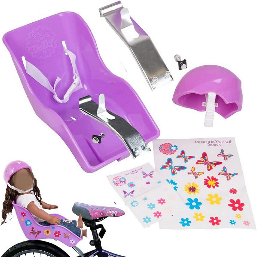 The Original Doll Bicycle Seat and Helmet Pack- Bike Attachment Accessory for All 18"-22" Dolls and Stuffed Animals- Decorate Yourself Decals Included Image
