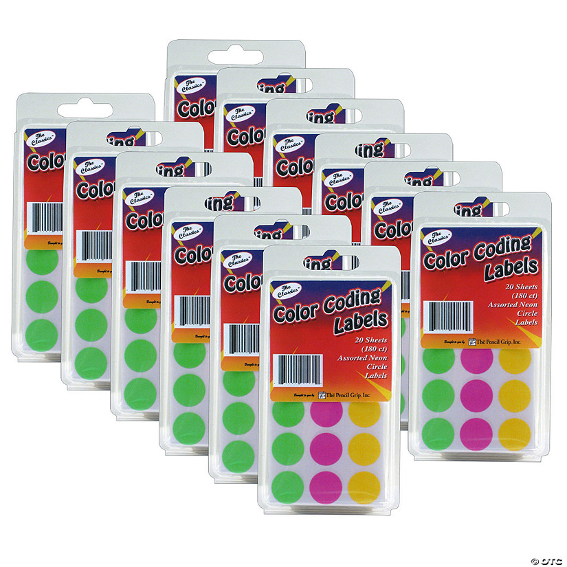 The Pencil Grip Color Coding Circle Labels, Neon, 180 Per Pack, 12 Packs Image
