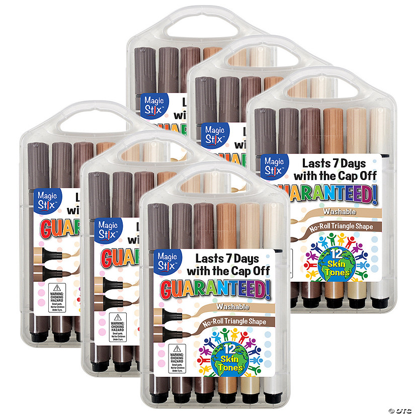 The Pencil Grip Triangular Magic Stix Global Skin Tone Markers, 12 Per Pack, 6 Packs Image