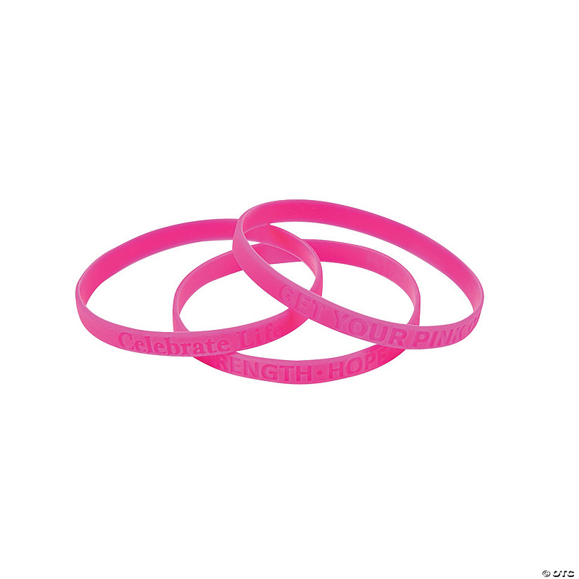 Thin Pink Ribbon Rubber Bracelets - 24 Pc. Image