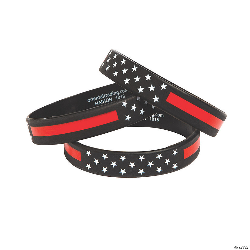 Thin Red Line Rubber Bracelets - 12 Pc. Image