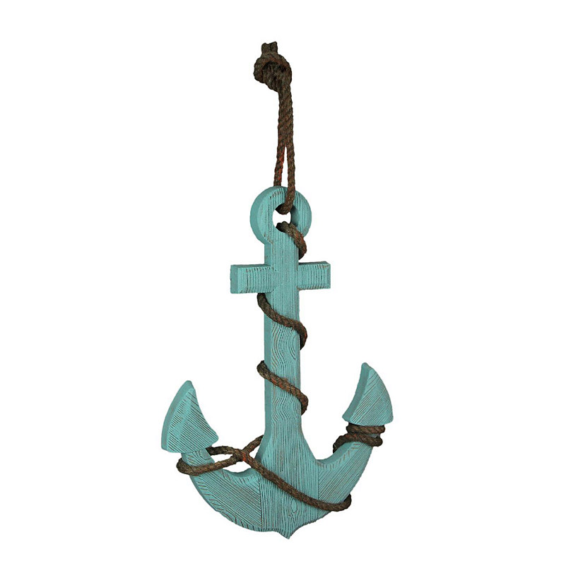 Things2Die4 Coastal Blue Ship's Anchor Nautical Wall Hanging Rope Accents 18.25 Inches High Image