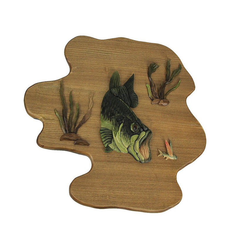 Things2Die4 Hand Carved Wood Bass Wall Plaque Fish Home Lodge Decor Art Cabin Decoration Image