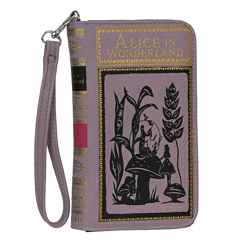 Things2Die4 Lavender & Black Alice In Wonderland Book Wallet ID Holder Snap Close Fashion Wristlet Image