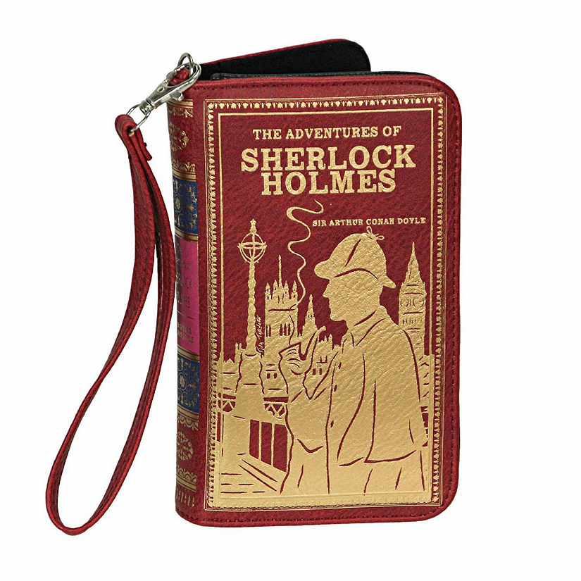 Things2Die4 Red and Gold Sherlock Holmes Book Wallet ID Holder Snap Close Fashion Wristlet Image