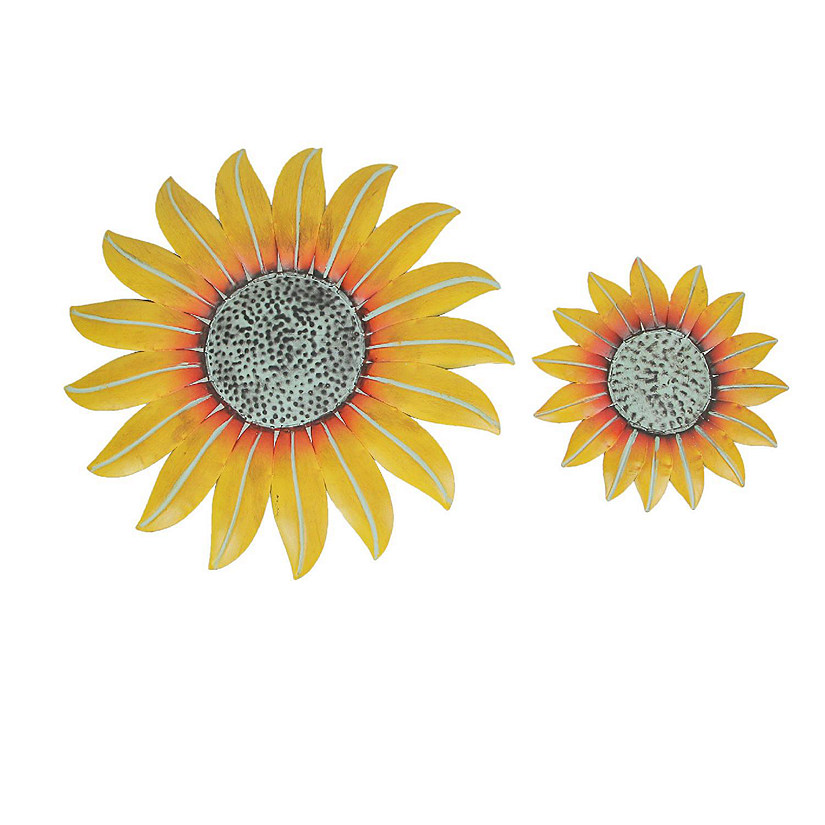 Things2Die4 Set of 2 Hand Painted Metal Sunflower Wall Sculptures 10, 18 Inches Image