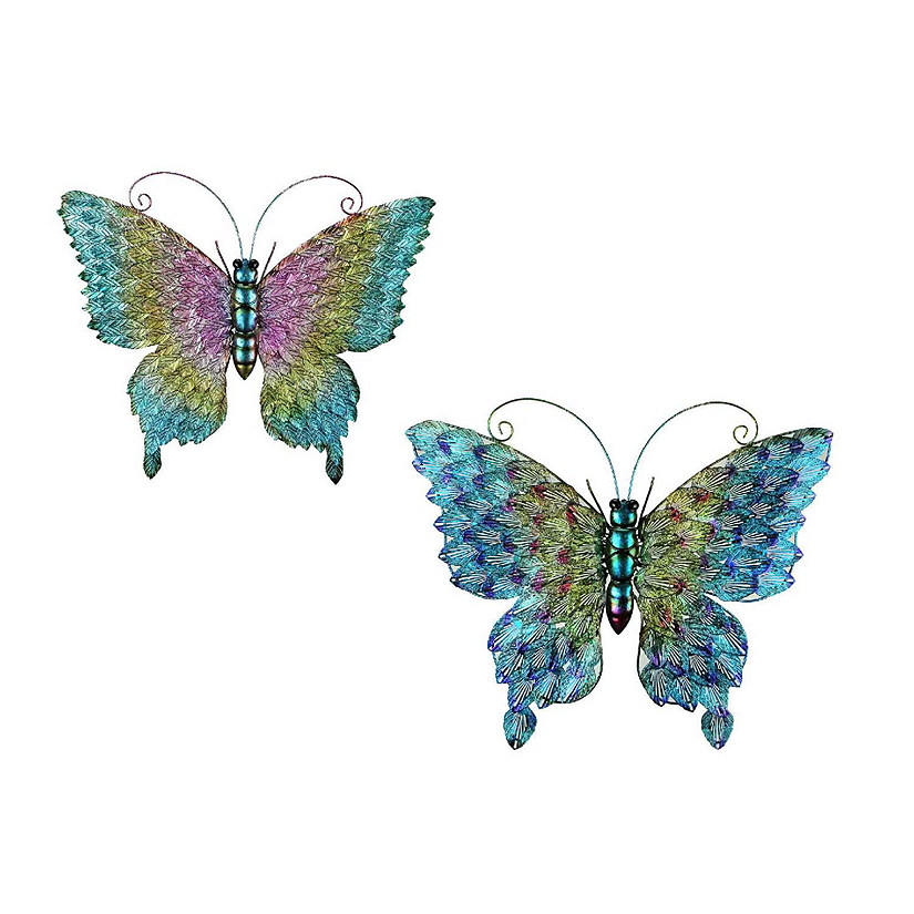 Things2Die4 Set of 2 Multicolor Metal Butterfly Wall Decor Outdoor Indoor Hanging Sculptures Image