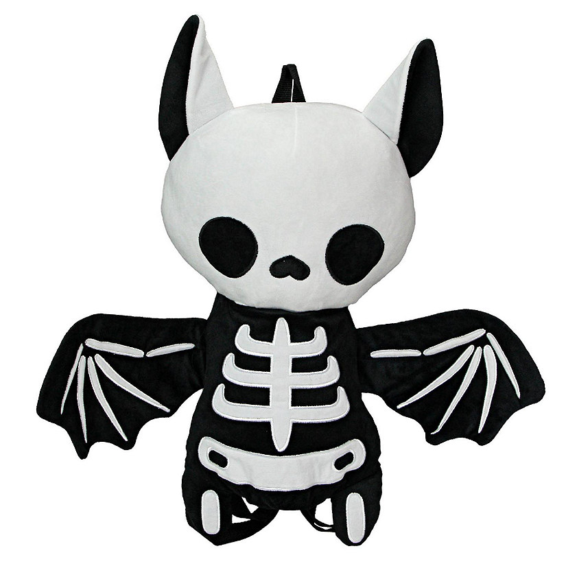 Things2Die4 Spooky Skeleton Bat Plush Backpack Black Polyester Gothic Animal Fashion Bag Image
