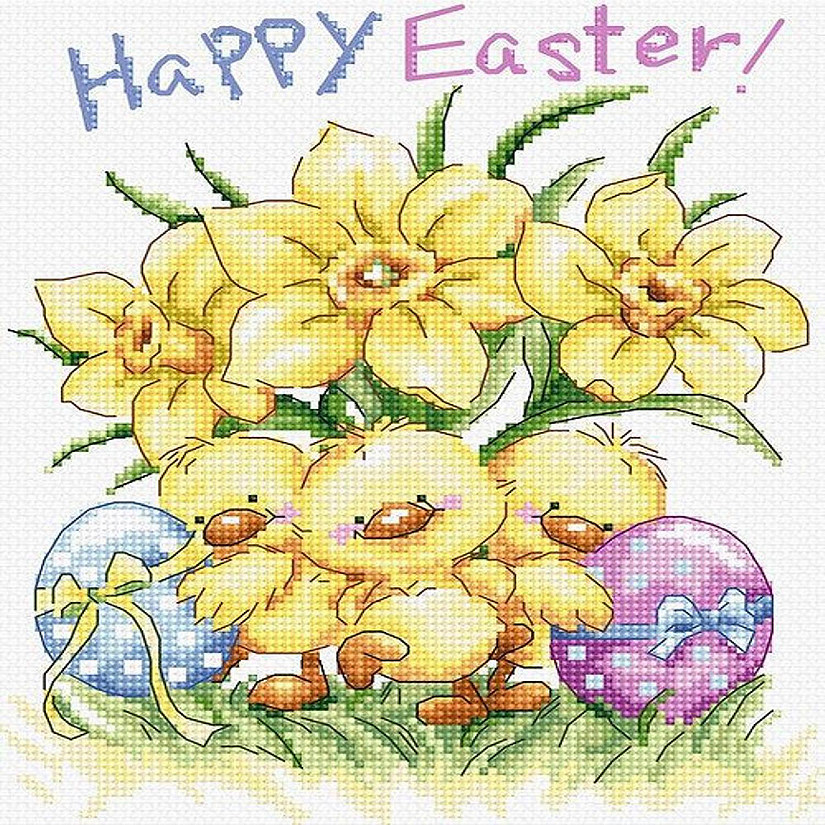 Three Chicks with Daffodils and Egg L8059 LetiStitch Counted Cross Stitch Kit Image