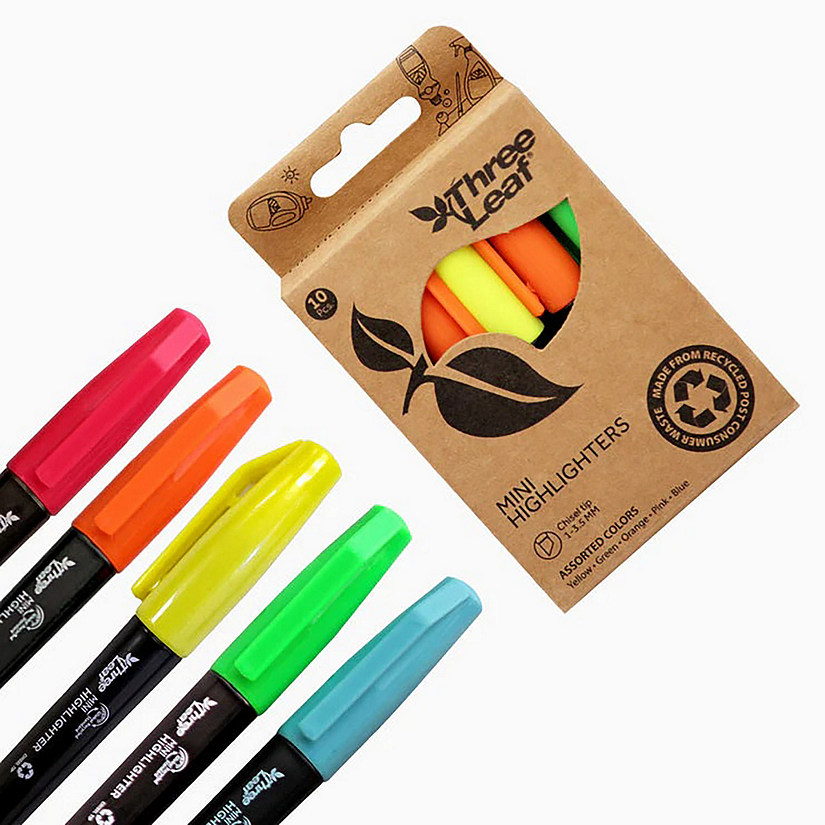 Three Leaf Mini Highlighter 10 Pack , Assorted , Chisel Tip, Pack of 72 Image