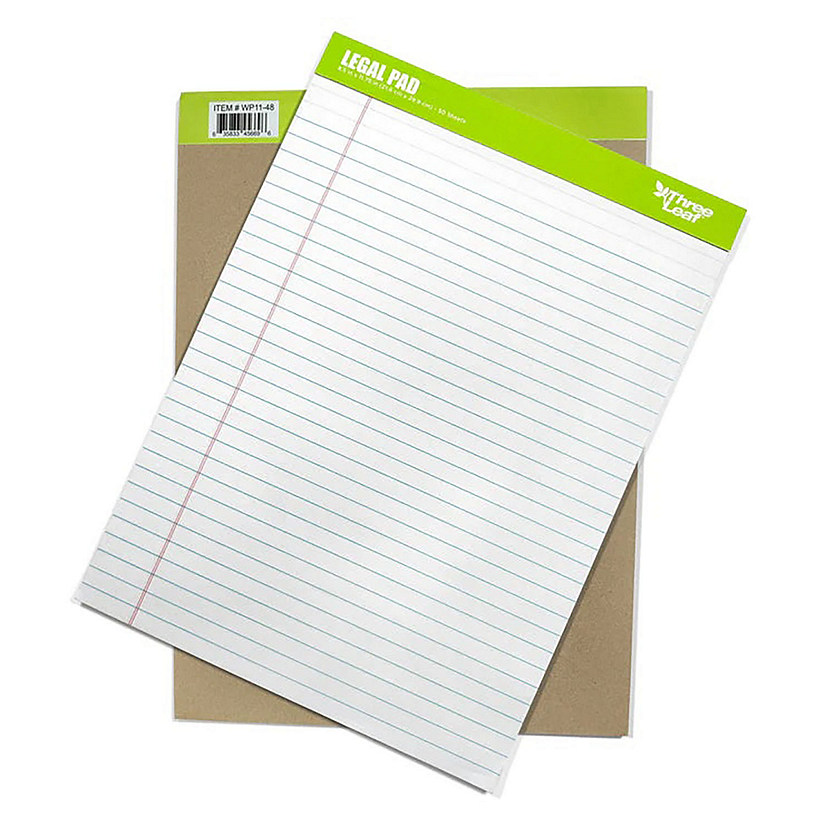 Three Leaf Writing Pad 8.5 X 11.75 , 50 Sheets, Pack of 48 Oriental