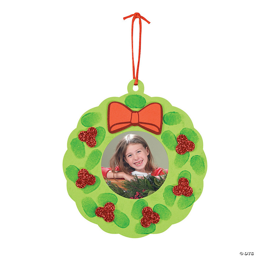 Thumbprint Wreath Picture Frame Christmas Ornament Craft Kit - Makes 12 Image