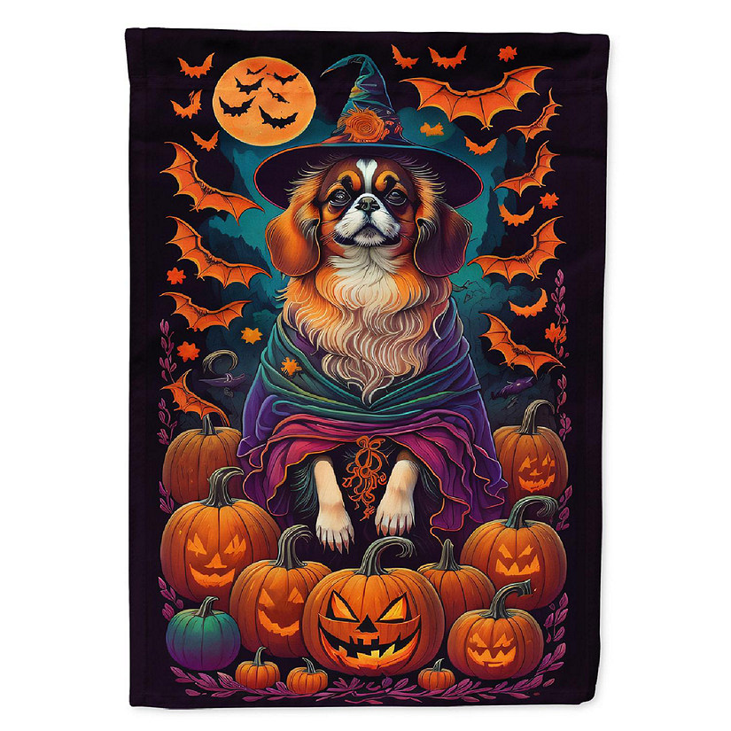 Tibetan Spaniel Witchy Halloween Garden Flag Image