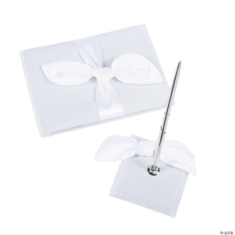 Tied Bow Wedding Guest Book & Pen Set - 2 Pc. Image