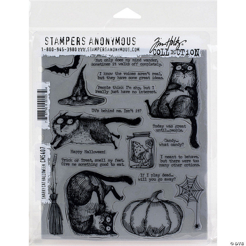 Tim Holtz Cling Stamps 7"X8.5"-Snarky Cat Halloween Image