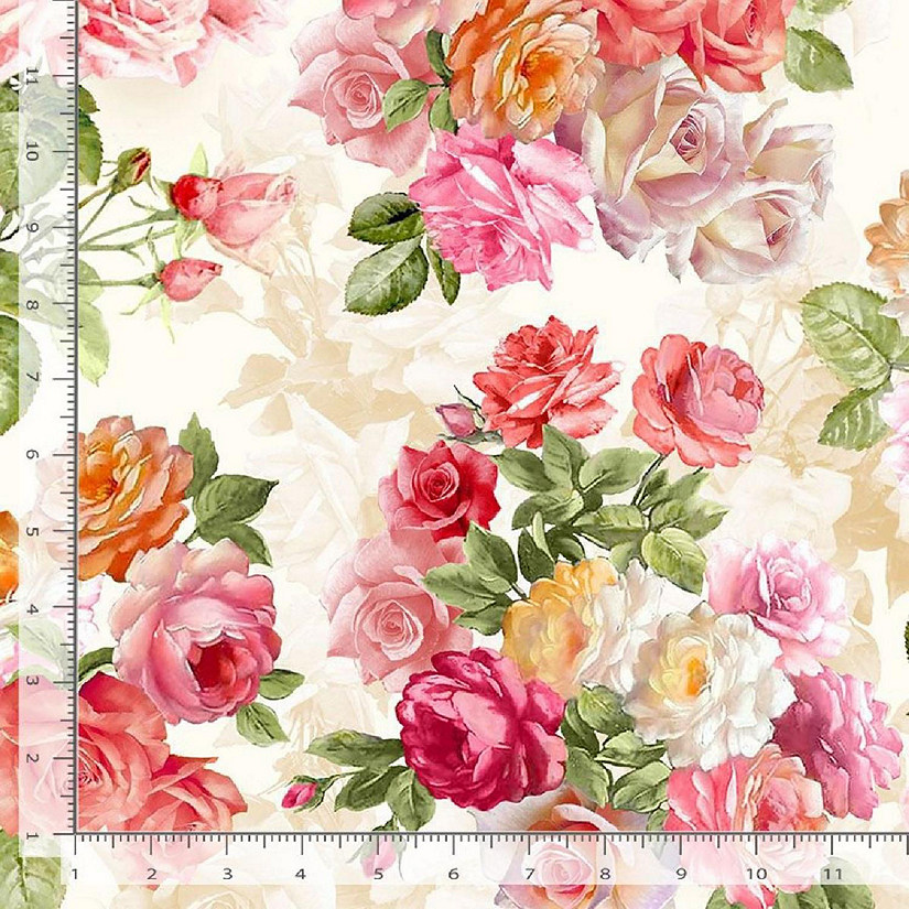 Timeless Large Rose Bouquets Cream Cotton BTY | Oriental Trading