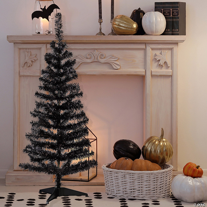 Tinsel Artificial Halloween Tree - 4' - Black - Unlit Image