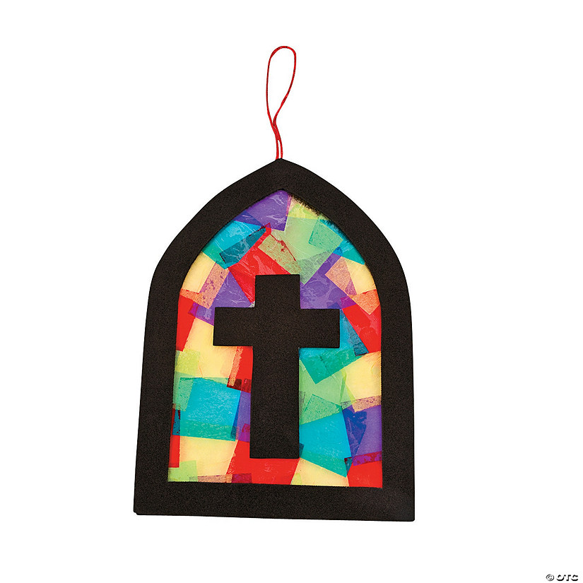 Tissue Paper Cross Stained Glass Window Craft Kit- Makes 12 Image