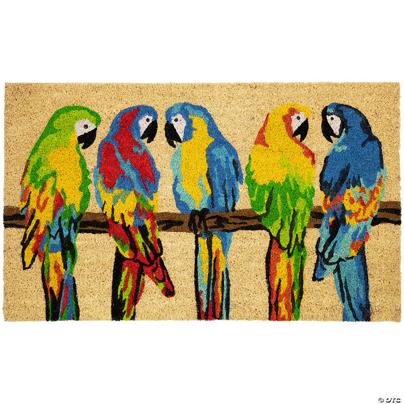 Toffee and Multicolor Parrots Coir Outdoor Doormat 18" x 30" Image