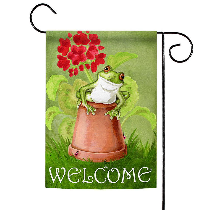 Toland Home Garden 12.5" x 18" Potted Frog Garden Flag Image