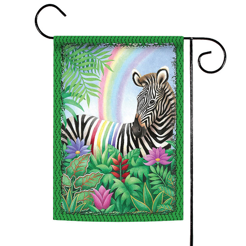 Toland Home Garden 12.5" x 18" Rainbow Stripe Zebra Garden Flag Image