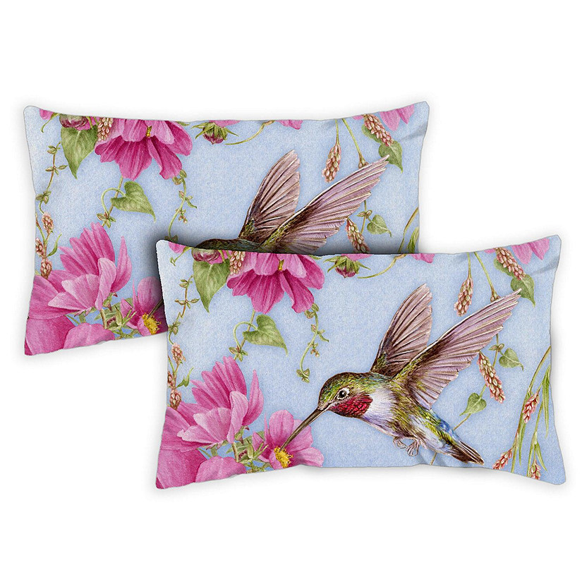Toland Home Garden 12" x 19" Hummingbirds with Pink 12 x 19 Inch Indoor/Outdoor Pillow Case Image