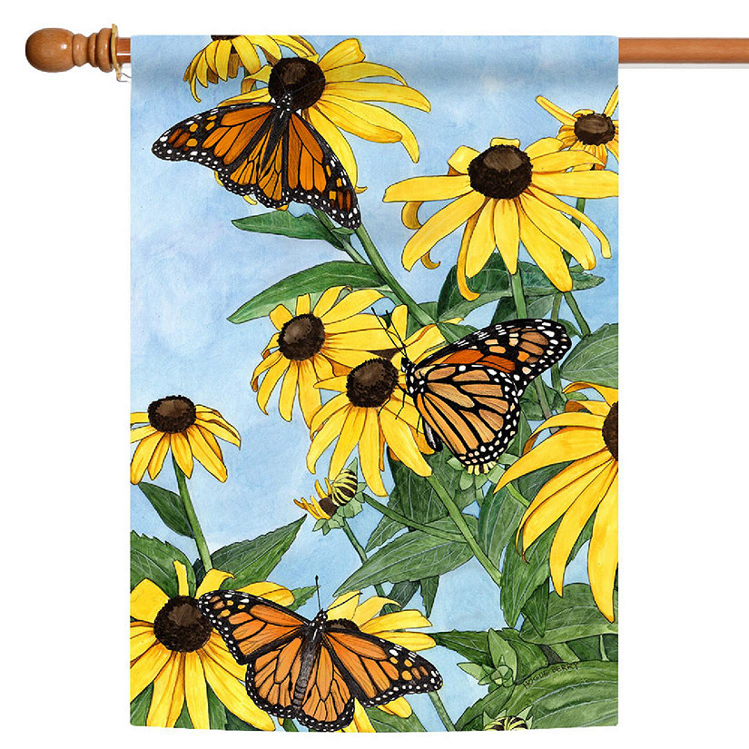 Toland Home Garden 28" x 40" Coneflowers and Monarchs House Flag Image