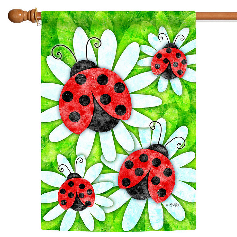 Toland Home Garden 28" x 40" Ladybugs and Daisies House Flag Image