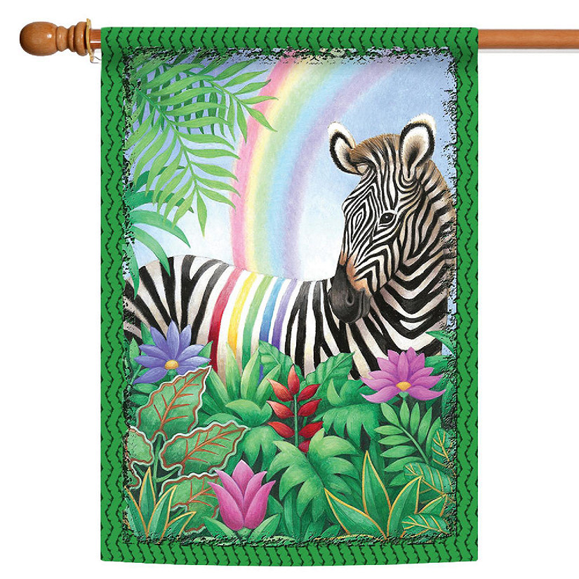 Toland Home Garden 28" x 40" Rainbow Stripe Zebra House Flag Image