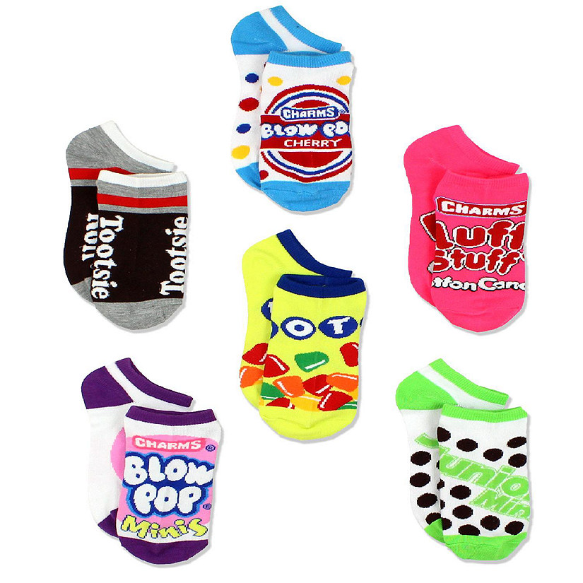 Topps Charms Candy Tootsie Roll Toddler Girls 6 pack Socks (Small, Multicolor No Show) Image