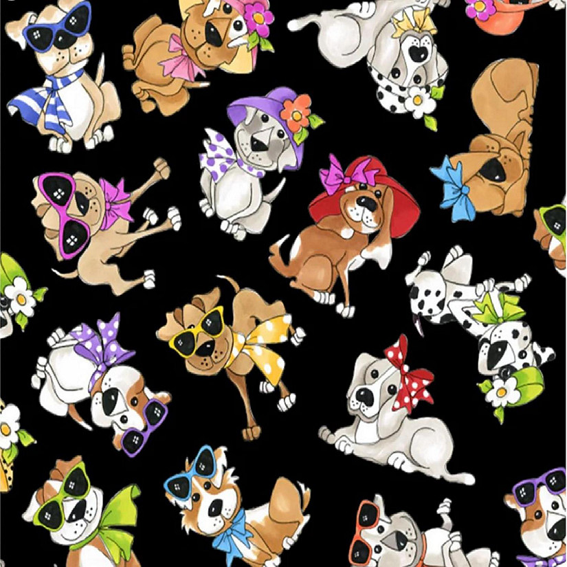 Tossed Go Doggies Black Fabric sold by the yard by Loralie Designs Image