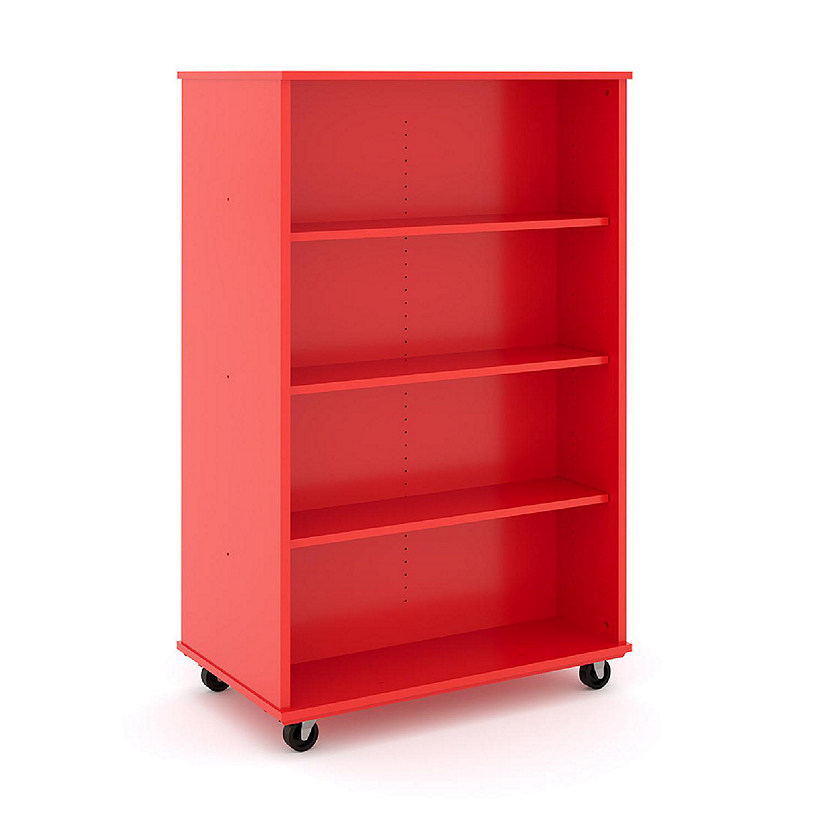 Tot Mate Open Double Sided Mobile Storage Locker, Fully Assembled Classroom Bookshelf, 36 in. W x 23 in. D x 60 in. H, (Red) Image