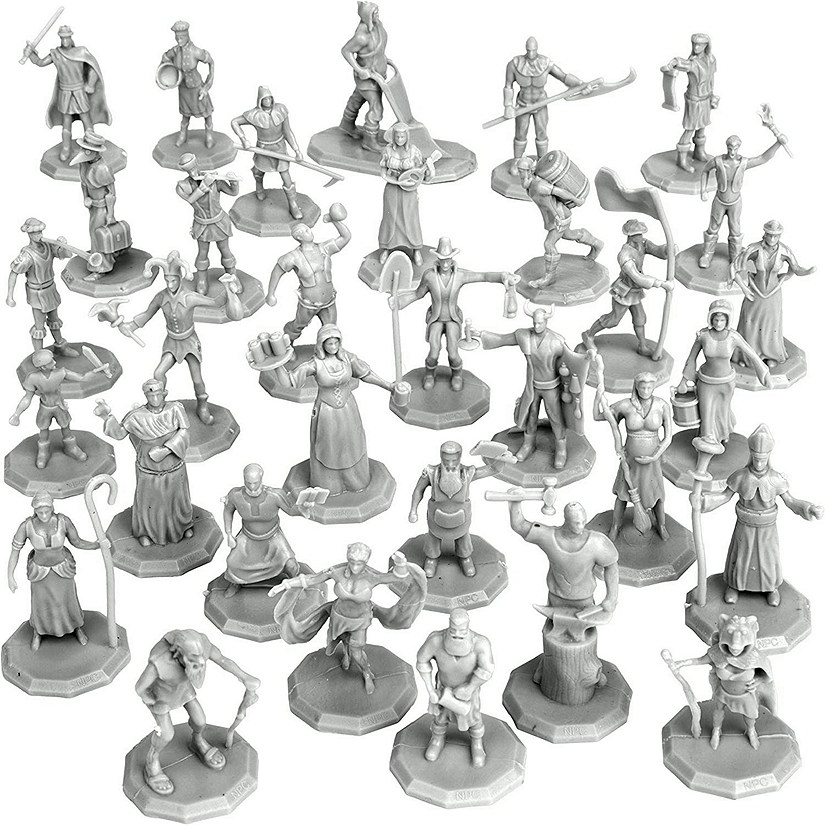Townsfolk Mini Fantasy Figures Non Player Characters NPC - 32 Unique Miniatures- Nobility, Merchants, Peasants, Entertainers and More- Compatible w DND Dungeons Image